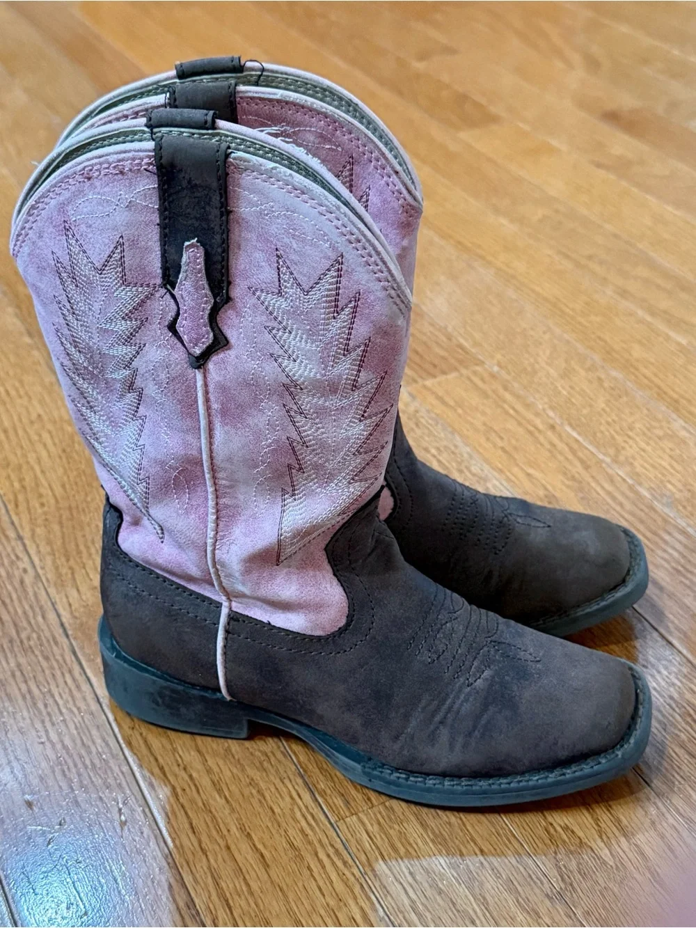 Roper Girls 13 Kids Pink Brown Square Toe Western Cowboy Cowgirl Boots Rodeo